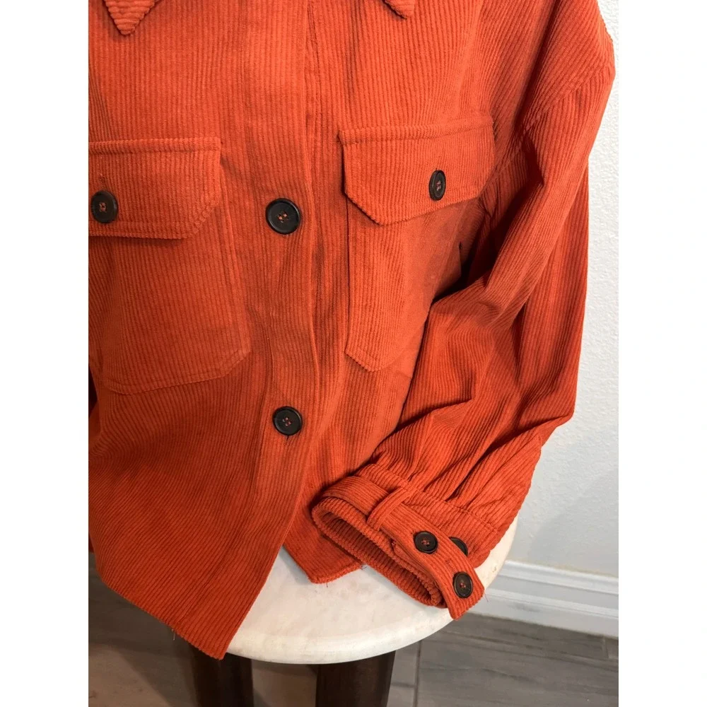 Avec Les Filles Corduroy Shacket M Rust Orange Crop Jacket Shoulder oversize